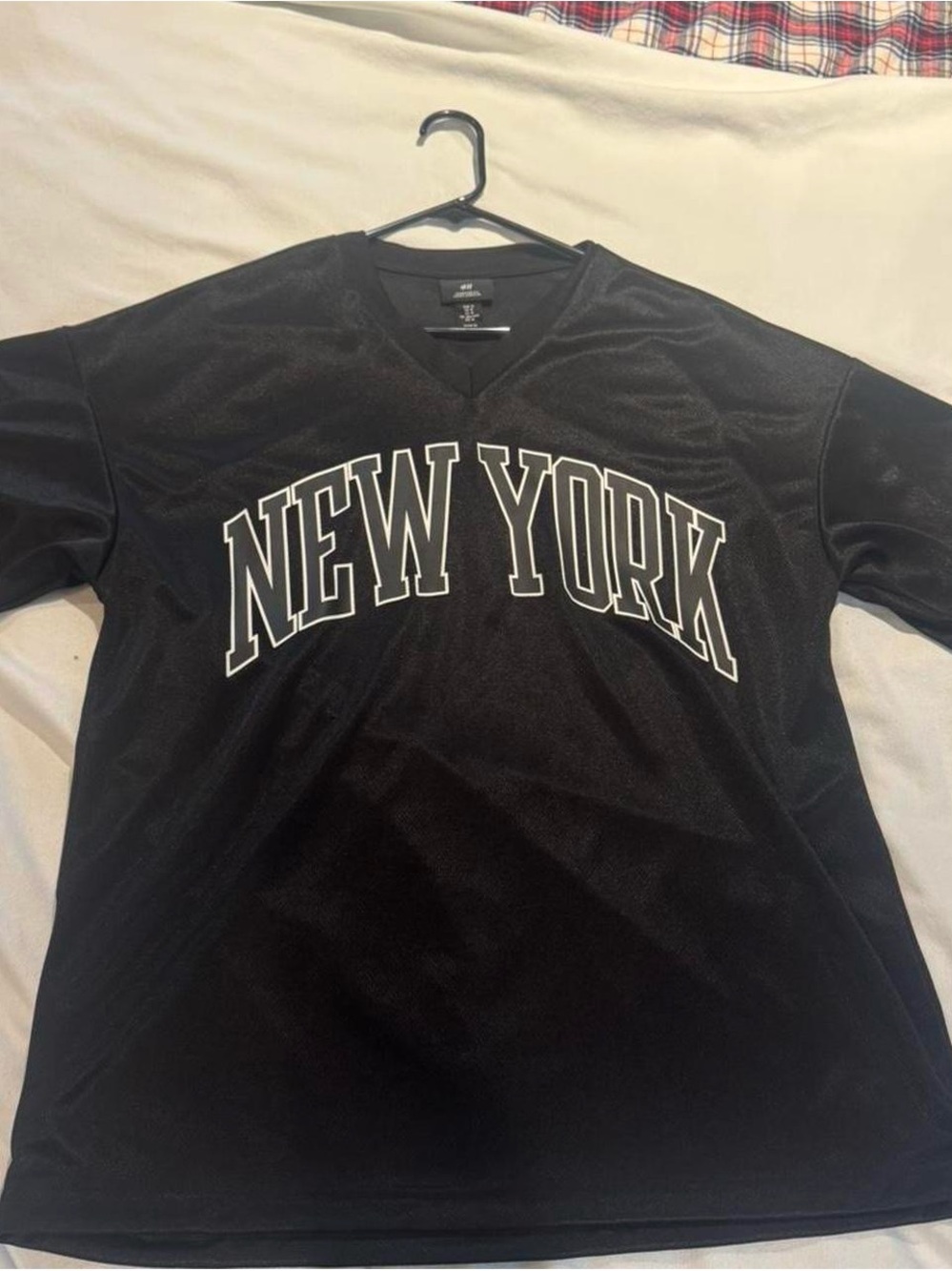 H&M Black Mesh V-Neck Jersey with NEW YORK Graphic